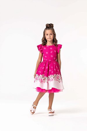 Vestido Infantil de Festa Pink Fluido Petit Cherie
