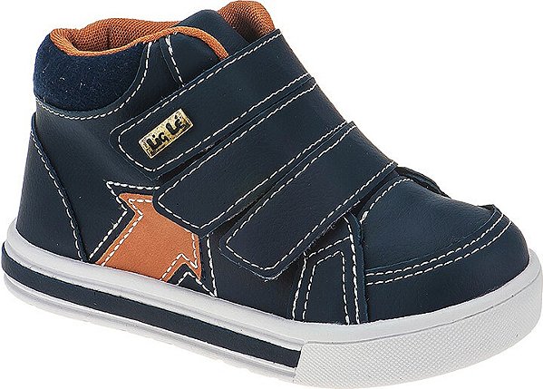Bota Bebê e Infantil Masculina Marinho e Caramelo 3 Velcro