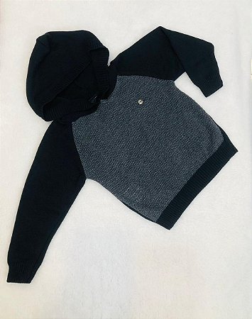 Blusa Infantil Masculina Fechada em Tricô Capuz duas Cores