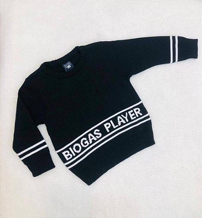 Blusa Infantil Masculina Fechada Gola Redonda Tricô Logo Biogas