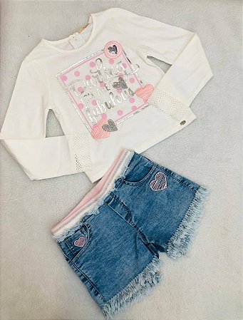 Conjunto Infantil Feminino Shorts Jeans Petit Cherie