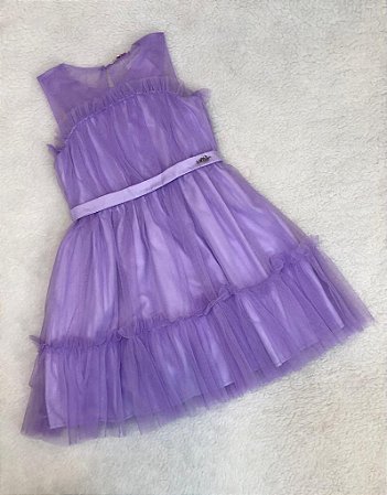 Vestido Casual Infantil de Tule Lilás Neon da Mon Sucré