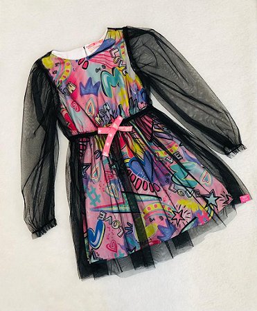 Vestido Infantil Casual com Sobreposição de Tule da Mon Sucré