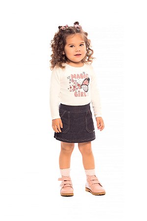 Conjunto Infantil Feminino com Saia Shorts Duas Cores