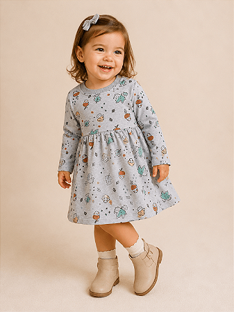Vestido de Bebê e Infantil Cogumelos em Moletom