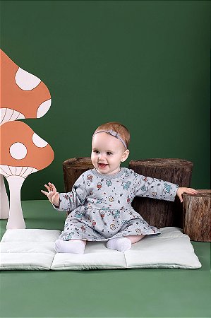 Vestido de Bebê e Infantil Cogumelos em Moletom