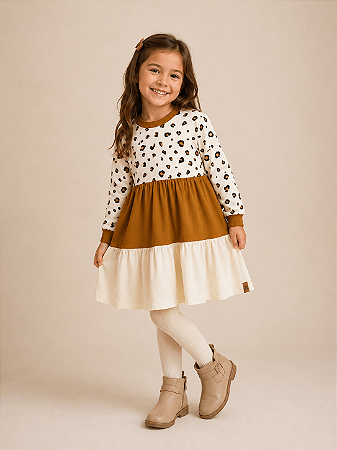 Vestido Infantil com Babados Três Marias Moletinho