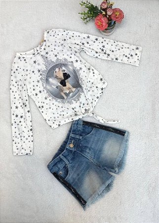 Conjunto Infantil Feminino Shorts Jeans Petit Cherie