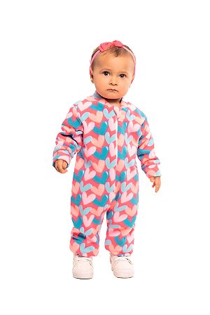 Macacão de Bebê Feminino Longo Pijama Soft Coração