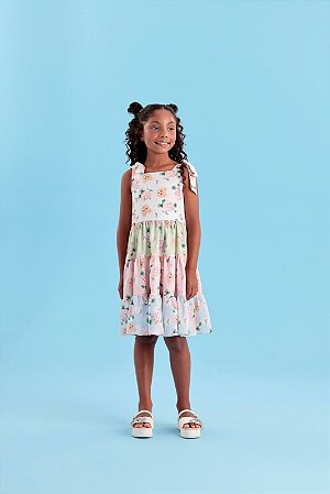Vestido Infantil de Festa Alça Ursinhos e Flores Petit Cherie