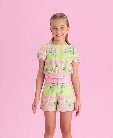 Conjunto Infantil Feminino com Shorts Floral Petit Cherie