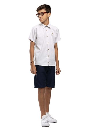 Camisa Infantil Social Viscose com Linho Off White