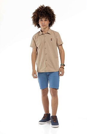 Camisa Juvenil Masculina em Malha Trabalhada Bege