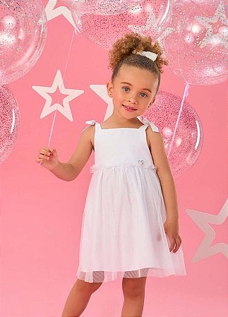 Vestido Infantil de Festa Branco com Alça da Mon Sucré