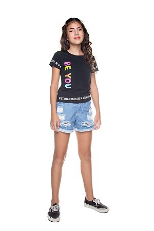Shorts Infantil Feminino Jeans Destroid da Have Fun