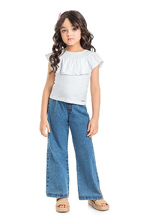Calça Jeans Infantil Feminina Wide Leg da Quimby