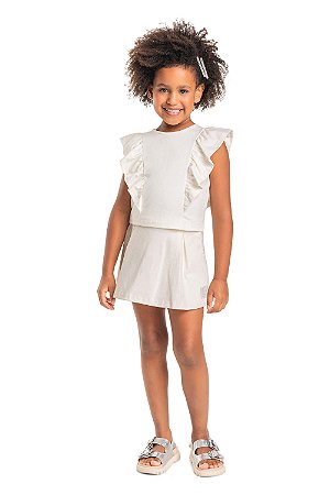 Conjunto Infantil Feminino com Saia Shorts Off White Quimby