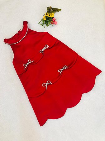 Vestido Infantil de Festa Vermelho Evase com Alça Petit Cherie