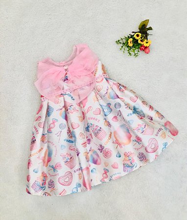 Vestido de Bebê de Festa Cupcakes e Laço da Petit Cherie