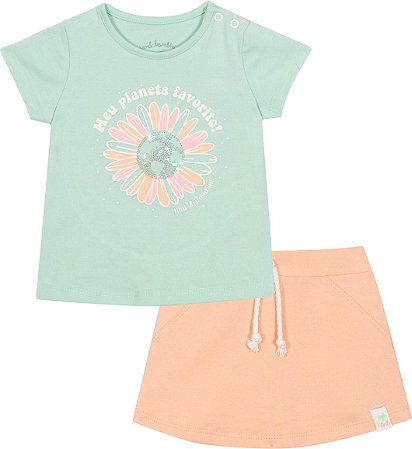 Conjunto Infantil Feminino de Verão Saia Shorts
