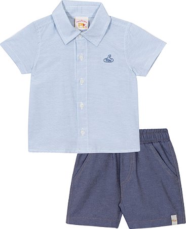 Conjunto Infantil Masculino com Camisa Social com Bermuda
