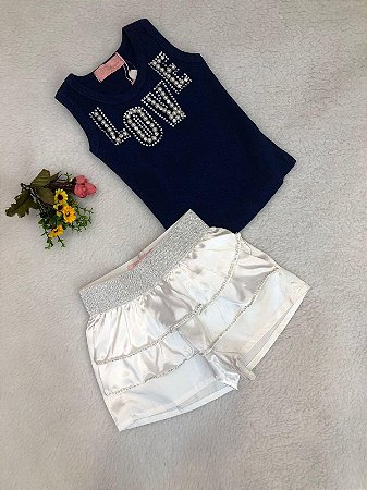 Conjunto Infantil de Saia Shorts da Pituchinhus