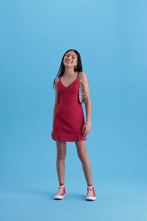 Vestido Juvenil Casual Vermelho Alça da Vanilla Cream