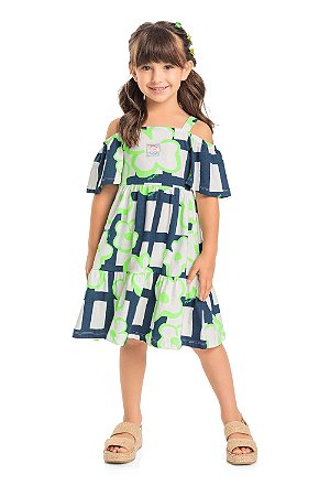 Vestido Infantil Casual  Estampado Ombro Caído Quimby