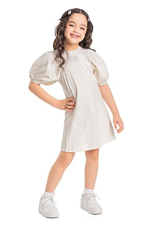 Vestido Infantil Casual Branco com Brilho Quimby