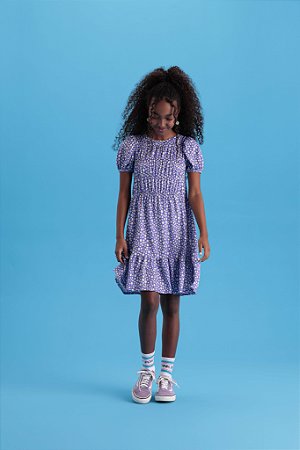 Vestido Casual Juvenil Roxo Margaridas da Vanilla Cream