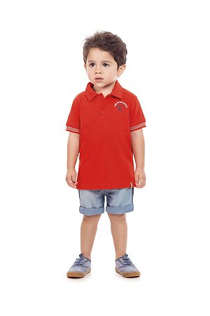 Camiseta Infantil Gola Polo Vermelha Malha de Algodão