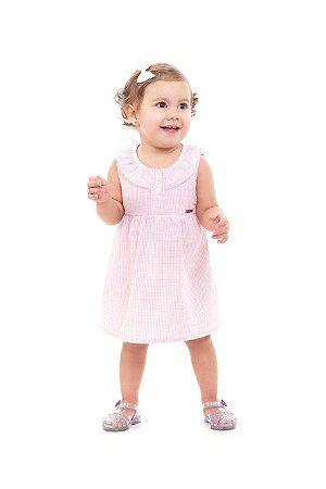 Vestido de Bebê em Tecido Anarruga Xadrez Três Cores