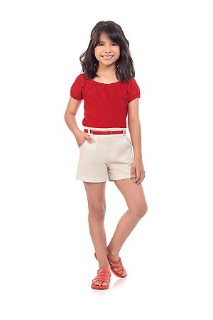 Conjunto Infantil Feminino com Shorts Sarja Vermelho