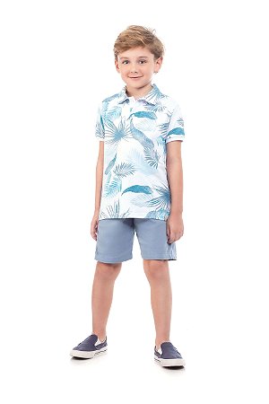 Conjunto Infantil Masculino com Camiseta Floral Azul