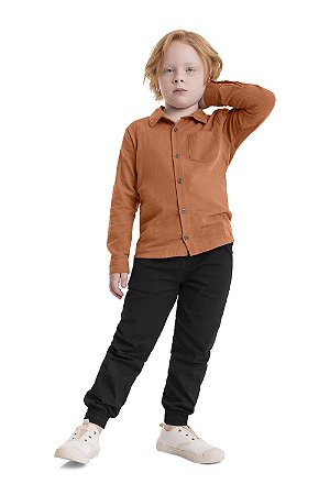 Camisa Infantil Social Masculina em Linho Misto da Quimby