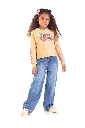 Blusa Infantil Feminina de Manga Longa Bege