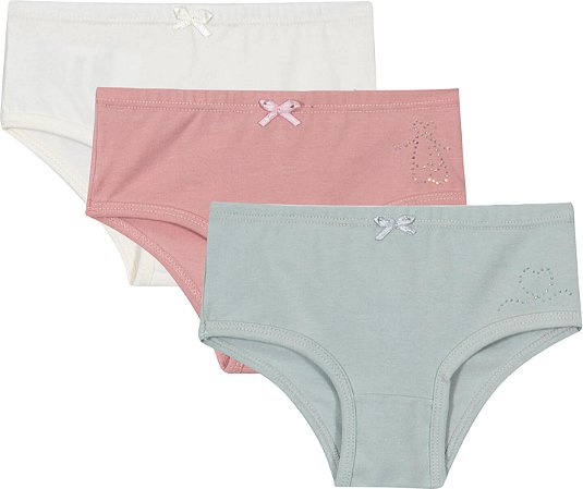 Kit de Calcinhas Infantil com Três 100% de Algodão