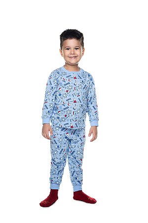 Pijama Infantil Masculino de Frio Estampado 100% Algodão