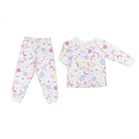 Pijama Infantil Feminino de Frio com Smiles 100% Algodão