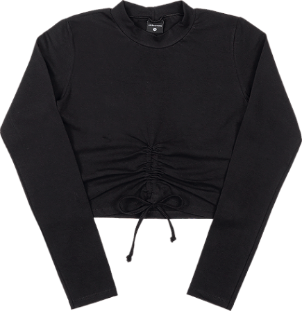 Blusa Juvenil Manga Longa Modelo Cropped Preta