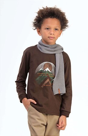 Camiseta Infantil e Juvenil Masculina Café Gola Careca