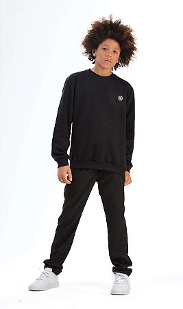 Blusa Juvenil de Frio Moletom Masculina Fechada Preta