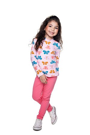 Blusa Infantil Gola Alta Térmica Estampada Com Borboletas