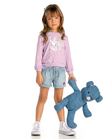 Conjunto Infantil com Shorts Jeans Gabriela Aquarela