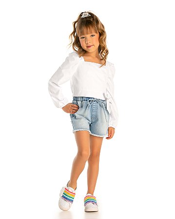 Conjunto Infantil com Shorts Jeans e Blusa Gabriela Aquarela