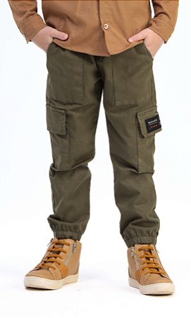 Calça Infantil e Juvenil de Sarja Bolso Cargo Verde
