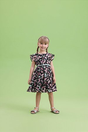Vestido de Festa Infantil Preto Estampado Petit Cherie