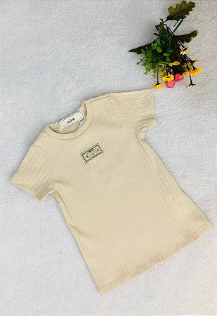 Blusa Infantil Branca Manga Curta Bege  Animê
