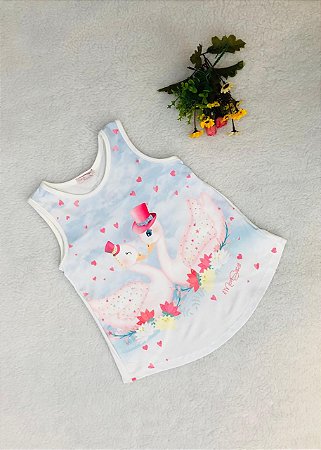 Blusa Infantil Batinha Cisnes com Brilho da Mon Sucré