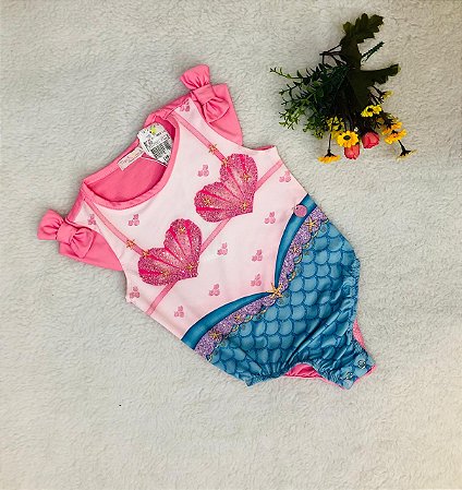 Body Infantil Sereia Pink e Azul com Brilho Mon Sucré